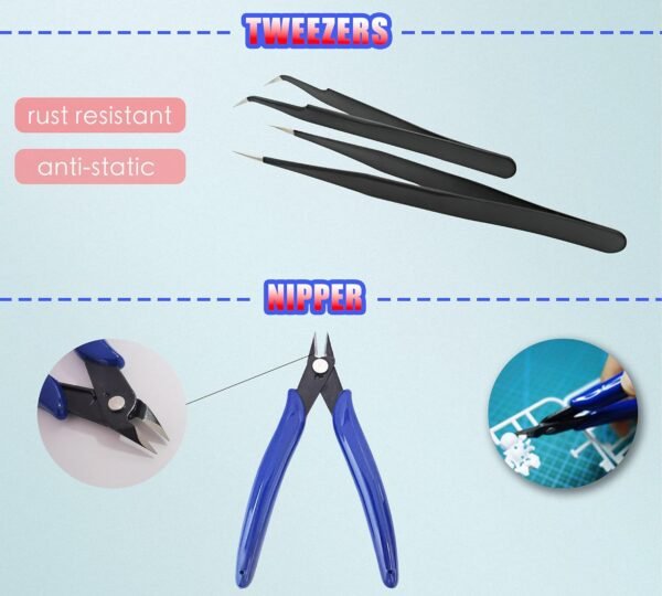 20 Pcs | HOPLEX Model Tools Kit 20 in 1 Adults Hobby Building Tools Set Basic Tools with Nippers Tweezers Needle Files Polishing Bars for Car Airplane Model Building Repairing and Fixing 5 71Fs4HYAOoL. AC SL1500