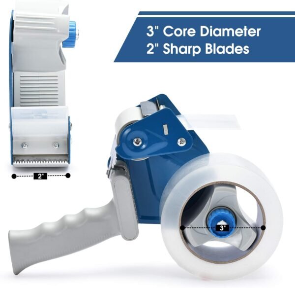 Pacific Mailer 2 Inch Tape Gun Dispenser with 2 Inch Carton Packing Tape, Lightweight Industrial Side Loading Tape Dispenser - Blue 4 71GaLSqspmL. AC SL1500