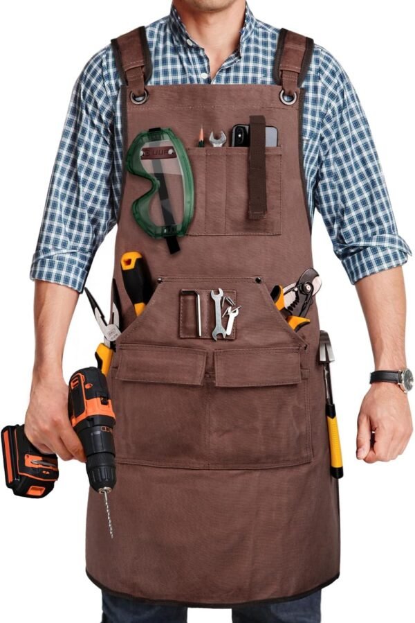 Woodworking Apron for Men, Shop Apron 20 oz Canvas Work Apron with 9 Tool Pockets, Heavy Duty Wood Working Workshop Bib Apron for Carpenter Woodworker Blacksmith, Men Gift, Adjustable to S- 3XL, Brown 2 71HLzndVmXL. AC SL1500