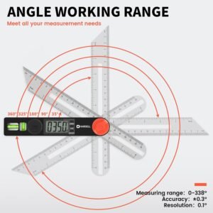 HARDELL Digital Angle Finder, 8 inch 230mm T-Bevel Protractor Ruler, Horizontal Vertical Bubble levels with Large LED Screen, 0-338 Degree Angle Measuring Tool, Suitable for Carpenters, Woodworkers - Image 3