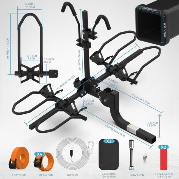 PAULINN Ebike Rack for Tow Hitch, Heavy Duty 2 Bike Folding Bicycle Car SUV Racks for E Bike,Fat Tire and Standard, 2" Hitch Receiver, 200 LBS 10 71Jg3wq1 qL. AC SL1500