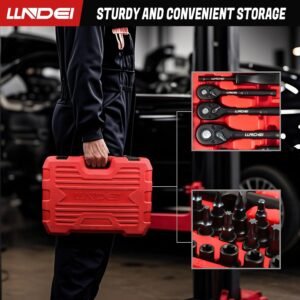 LLNDEI 160-Piece Mechanics Tool Set, Metric Socket Set 1/2 1/4 3/8 inch Drive Professional Tool Kit, CR-V Deep & Shallow Kit with Quick Release Ratchet - Image 9