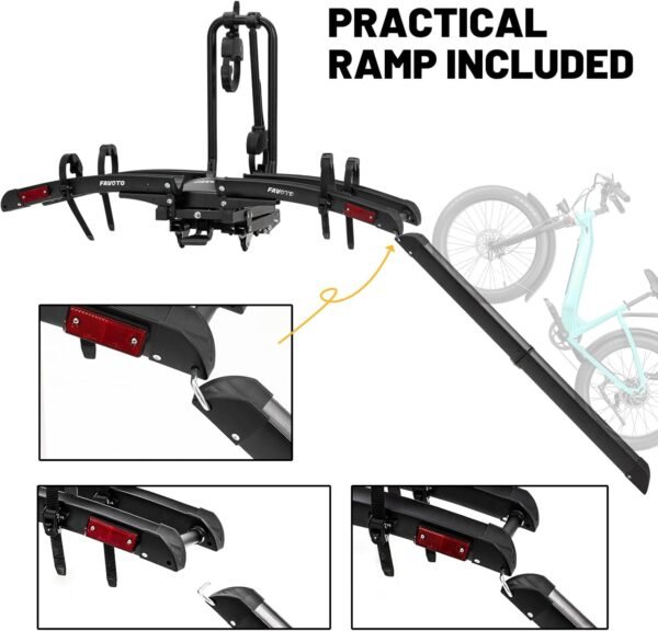Favoto Electric Bike Rack with Ramp - Foldable Hitch Mounted EBike Carrier for SUV, Truck, RV, Tiltable Heavy Duty Rack Fits 2" Receiver, Holds 200 lbs, Fits Fat Tires up to 4" 3 71JmzuwgYCL. AC SL1500