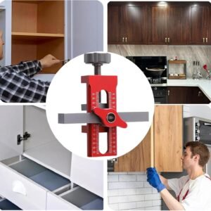 Cabinet Door Installation Jig, 2-in-1 Mounting Tool with Adjustable Positioner, Aluminium Alloy Versatile Cabinet Door Positioning Tool for Most Cabinet Doors with 3 Drill Bits (Red) - Image 8