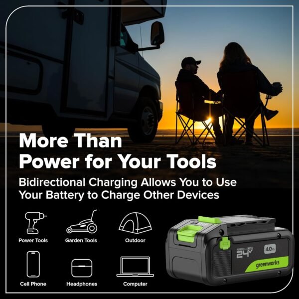 GREENWORKS 24V (4-TOOL) Combo (1/2” Drill + 1/4” Impact Driver + 6.5” Circular Saw + 200Lm Flashlight), 4.0Ah + 2.0Ah Batteries (24,000mAh Power Bank), (2) Braided Cables, 65W Rapid Charger 6 71NThng5KRL. AC SL1500