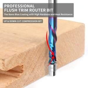 Up Down Compression Spiral Flush Trim Router Bit, 1/4 Inch Shank Solid Carbide Flush Trim Router Bits CNC Spiral Bit with Nano Coating by EANOSIC - Image 3