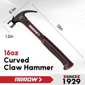 ARROW 16oz Claw Hammer with Shock-Absorbing Fiberglass Handle, Smooth Face and Forged Steel Head, Curved Claw Hammer for Carpentry and General Purpose - Image 4