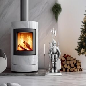 Lizh Metalwork Medieval Knight Fireplace Tools Set,Heavy Duty Fireplace Accessories,Cast Iron Knights Templars Fireplace Tools,Teutonic Knights Fireplace Decor,Silver - Image 8