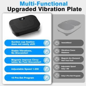 Vibration Plate Exercise Machine, 330LBS Capacity, 200 Adjustable Speeds for Lymphatic Drainage & Weight Loss, 10 Modes Whole Body Workout Platform - Image 7