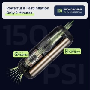 Tire Inflator Portable Air Compressor for Car, Bike, Motorcycle, SUV, Offroad & Truck - Fast Car Pump, 150 PSI, Cordless 12V DC, LED Display Emergency Light by Woowind - Image 6