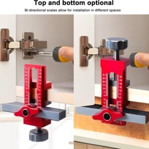 Cabinet Door Installation Jig, 2-in-1 Mounting Tool with Adjustable Positioner, Aluminium Alloy Versatile Cabinet Door Positioning Tool for Most Cabinet Doors with 3 Drill Bits (Red) - Image 7