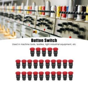 25Pcs 16mm Button Switch Mushroom Head Self Locking Push Switches with Light for Textile Equipment Industrial Machinery (AC/DC24V) - Image 4