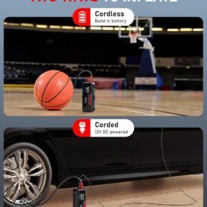 Tire Inflator Portable Air Compressor, Cordless Air Pump for Car Tire 150PSI, Battery & 12V DC, Electric Bike Pump with Pressure Gauge, Auto Shutoff, for Bicycle, Ball, Motorcycle Accessories - Image 6