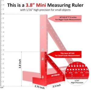 3.8＂Mini 3D Multi-Angle Measuring Square Ruler, WT102A High Precision Hole Scribing Woodworking Tools, 0-90° Aluminum Alloy Carpenter Square Wood Working Tools, Carpenter Pencils 6 Refills. - Image 5