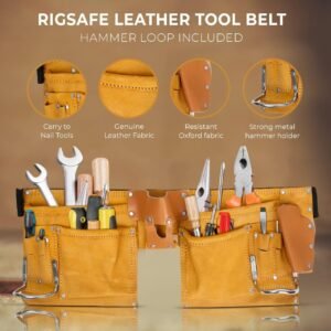 Halloween Costume Gift for Men – Leather Tool Belt, Carpenter & Construction Pouch, Framers, Handyman, Electrician – Brown, Adjustable 33''–48 - Image 3