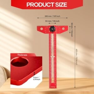 Saker Woodworking Scriber Marking Line Ruler, Adjustable Aluminum Alloy Sliding T-Square Ruler,Precision Line Drawing aid Ruler with Angle Adjustment Scale - Image 3