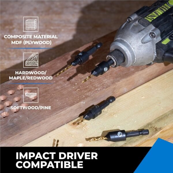 toolant Countersink Drill Bit Set,5Pcs Counter Sink Drill Bit Set for Wood,#4, #6, #8, #10, #12, High-Speed Steel 5 Spare Bits Adjustable for Woodworking and Carpentry, Pilot Screw Hole Set 7 71YGStrfMYL. SL1500