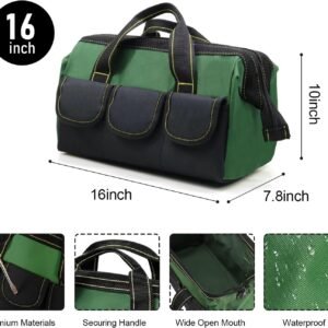 Generic Rugged 16-Inch Wide Mouth Tool Bag for Professionals, Waterproof and Durable. Great for Construction Electricians Carpentry and DIY Enthusiasts, Green - Image 3