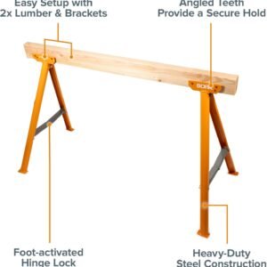 BORA Jobhorse Saw Horses 2 Pack of Leg Brackets (Builds 1 Saw Horse) - 1000 lb Capacity Heavy Duty Steel Saw Horse Brackets 2x4 - Stable on Any Terrain for Quick Setup Woodworking & DIY Tools PM-3310 - Image 3