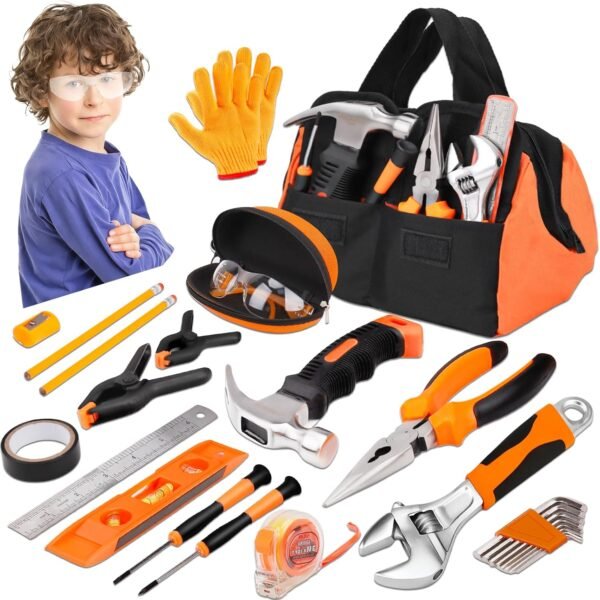 27-Piece Orange Kids Tool Set with Tool Storage Bag, Real Hand Tool Kit for Boys & Girls, Children Learning Tools for DIY Building, Woodworking and Construction, 6+ Years Old Birthday 2 71bcgBeey L. AC SL1500