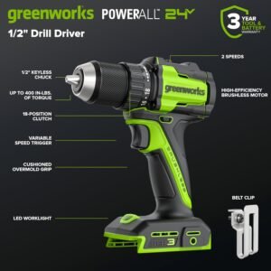GREENWORKS 24V (4-TOOL) Combo (1/2” Drill + 1/4” Impact Driver + 6.5” Circular Saw + 200Lm Flashlight), 4.0Ah + 2.0Ah Batteries (24,000mAh Power Bank), (2) Braided Cables, 65W Rapid Charger 36 GREENWORKS 24V (4-TOOL) Combo (1/2” Drill + 1/4” Impact Driver + 6.5” Circular Saw + 200Lm Flashlight), 4.0Ah + 2.0Ah Batteries (24,000mAh Power Bank), (2) Braided Cables, 65W Rapid Charger - Image 8