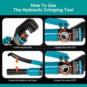 10 Tons Hydraulic Crimping Tool with 9 Dies - Battery Cable Crimper Tool & Wire Rope Crimping Tool for 12 to 2/0 AWG, 1/16" 1/8" 3/16" Stainless Steel Cable Railing Tool - Image 8