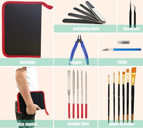 20 Pcs | HOPLEX Model Tools Kit 20 in 1 Adults Hobby Building Tools Set Basic Tools with Nippers Tweezers Needle Files Polishing Bars for Car Airplane Model Building Repairing and Fixing 8 71dOffuk5qL. AC SL1500