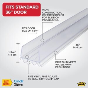 M-D Building Products Vinyl Cinch U-Shape Door Bottom Seal, Slide-On Weatherstripping Draft Stopper, Easy to Install, Fits 36” x 1-3/4” Doors, Fills 3/8”- 3/4” Gaps, 43338, Clear - Image 3