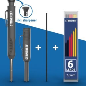 Carpenter Pencil Set with Sharpener & 7 Refills – Deep Hole Marker Mechanical Pencil for Wood, Metal & Plastic – Durable Woodworking Marking Tool - Image 3
