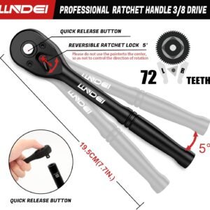 LLNDEI 3/8”Drive Impact Socket Set,Standard SAE(5/16 to 3/4-Inch) Metric Size(8-22mm), 95 Piece, CR-V Steel Deep&Shallow Kit, Adapters, Ratchet Handle, Screwdriver Bit Set, Spark Plug Socket, 6 Point - Image 6