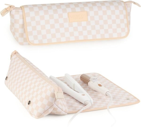 BAREFOOT CARIBOU Hair Tools Travel Bag and Heat Resistant Mat for Flat Irons, Straighteners, Curling Iron, and Haircare Accessories, 2-in-1 design, with Interior Pockets, Portable Organizer 2 71g7oQMt3ZL. AC SL1500