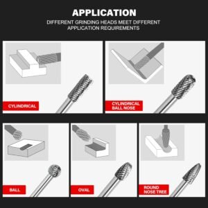 HAUTMEC Tungsten Carbide Rotary Burr Bit Set– 1/4" Shank with Portable Storage Bag, Double Cut Tungsten Rotary File for Die Grinder, Suit for Metal Carving, Grinding, Engraving & Deburring - HT0453 - Image 8