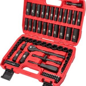 LLNDEI 3/8”Drive Impact Socket Set,Standard SAE(5/16 to 3/4-Inch) Metric Size(8-22mm), 95 Piece, CR-V Steel Deep&Shallow Kit, Adapters, Ratchet Handle, Screwdriver Bit Set, Spark Plug Socket, 6 Point - Image 10