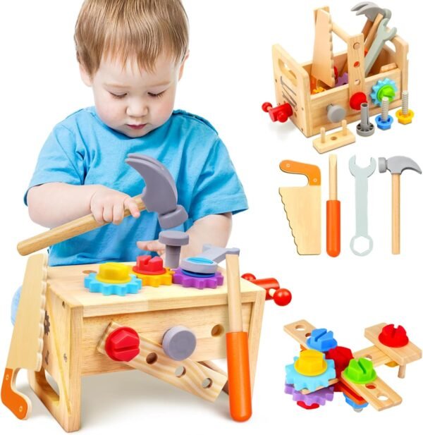 Kids Tool Set - 29 PCS Wooden Toddler Tool with Box, Montessori STEM Educational Pretend Play Construction Toy for 2 3 4 5 6 Year Old Boys Girls, Best Birthday Gift 2 71ifsTRZE+L. AC SL1500
