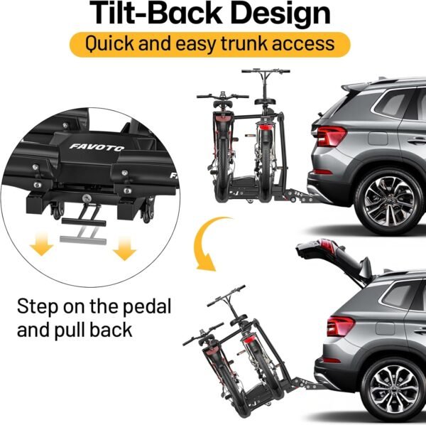 Favoto Electric Bike Rack with Ramp - Foldable Hitch Mounted EBike Carrier for SUV, Truck, RV, Tiltable Heavy Duty Rack Fits 2" Receiver, Holds 200 lbs, Fits Fat Tires up to 4" 5 71k8OYrlLbL. AC SL1500