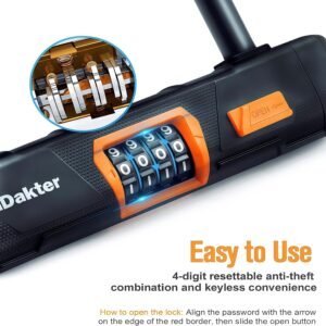 NDakter Bike Locks Heavy Duty Anti Theft, Combo Bike U Lock, 4-Digit Resettable Combination Bicycle Lock, Large U Shaped Ebike Lock with 5Ft Steel Cable for Electric Bike, Escooter, Motorcycle,Door - Image 3