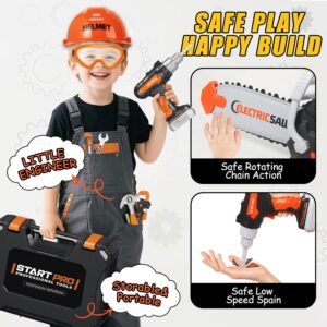 Kids Tool Set Toys, 48 Pcs Toddler Tool Set with Portable Tool Box, Electronic Toy Drill & Electric Chainsaw, Construction Tools Gifts for Boys Aged 3 4 5 6 7, Christmas Birthday Gifts for Toddlers - Image 8