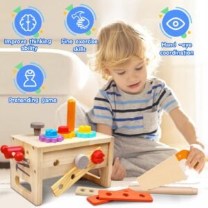 Kids Tool Set - 29 PCS Wooden Toddler Tool with Box, Montessori STEM Educational Pretend Play Construction Toy for 2 3 4 5 6 Year Old Boys Girls, Best Birthday Gift 10 Kids Tool Set - 29 PCS Wooden Toddler Tool with Box, Montessori STEM Educational Pretend Play Construction Toy for 2 3 4 5 6 Year Old Boys Girls, Best Birthday Gift - Image 3