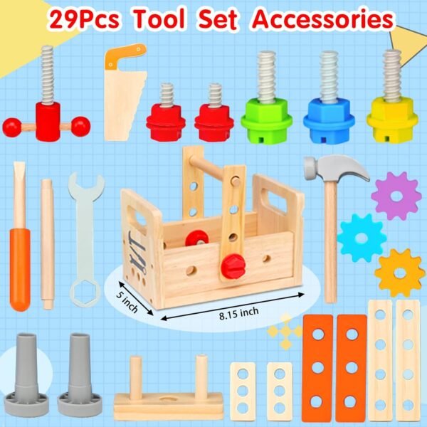 Kids Tool Set - 29 PCS Wooden Toddler Tool with Box, Montessori STEM Educational Pretend Play Construction Toy for 2 3 4 5 6 Year Old Boys Girls, Best Birthday Gift 7 71pW9hxeACL. AC SL1500