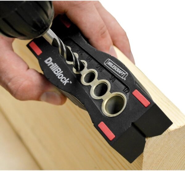 Milescraft 1312 Drill Block - Handheld Drilling Guide, Drilling Jig with Drill Guides for 6 of the Most Common Imperial Drill Bit Sizes, Precision Drilling Tool Accessory 4 71pgtQr2pAL. AC SL1500