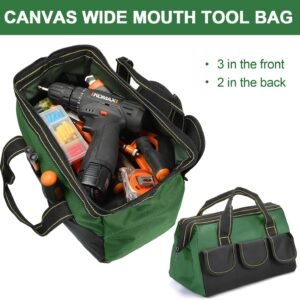 Generic Rugged 16-Inch Wide Mouth Tool Bag for Professionals, Waterproof and Durable. Great for Construction Electricians Carpentry and DIY Enthusiasts, Green - Image 5
