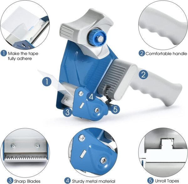 Pacific Mailer 2 Inch Tape Gun Dispenser with 2 Inch Carton Packing Tape, Lightweight Industrial Side Loading Tape Dispenser - Blue 5 71rIGtIiqFS. AC SL1500