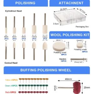 140 PCS Polishing Kit for Dremel, Abrasive Buffing Wheels Polishing Bits for Rotary Tool Accessories with 1/8 Inch Shank, Sanding Kit for Metal, Resin, Wood Watch, Jewelry, Aluminum and Brass with Box - Image 3