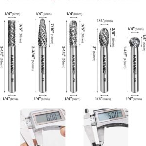 HAUTMEC Tungsten Carbide Rotary Burr Bit Set– 1/4" Shank with Portable Storage Bag, Double Cut Tungsten Rotary File for Die Grinder, Suit for Metal Carving, Grinding, Engraving & Deburring - HT0453 - Image 4