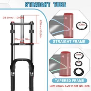 BUCKLOS 20 inch 4.0 Fat Tire Bike Suspension Fork, 180mm Travel 135mm Spacing Hub 9mm QR Ebike Oil MTB Fat Fork, Double Crown 1-1/8 Straight Electric Bicycle Front Fork, Snow Beach Mountain Bike - Image 4
