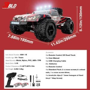 Remote Control Car,1/18 Scale RC Cars for Adults & Kids - IPX4 Waterproof 40KM/H 4X4 Off Road Truck, 2.4GHz Remote Control, 4WD All Terrain Vehicle with 2 Batteries (Red) - Image 7