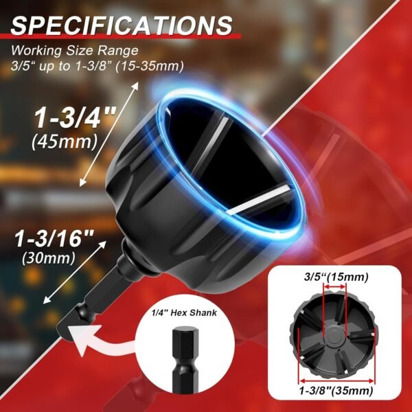 Deburring External Chamfer Tool with Tungsten Carbide Blades, Bolt Thread Repair & Burr Removal for Metal, PVC, Wood, 3D Printing - 3/5"-1-3/8" (15-35mm) - Quick-Release 1/4" Hex Shank 4 71xbafZ8AnL. SL1500