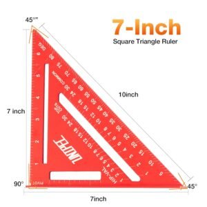 7" Aluminum Rafter Square with Carpenter Pencils, Heavy-Duty Alloy Triangle Ruler & Protractor for Woodworking, Carpentry, Framing & Layout Measurements - Image 3