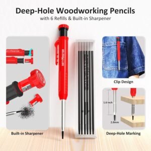 3.8＂Mini 3D Multi-Angle Measuring Square Ruler, WT102A High Precision Hole Scribing Woodworking Tools, 0-90° Aluminum Alloy Carpenter Square Wood Working Tools, Carpenter Pencils 6 Refills. - Image 7