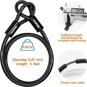 NDakter Bike Locks Heavy Duty Anti Theft, Combo Bike U Lock, 4-Digit Resettable Combination Bicycle Lock, Large U Shaped Ebike Lock with 5Ft Steel Cable for Electric Bike, Escooter, Motorcycle,Door - Image 6